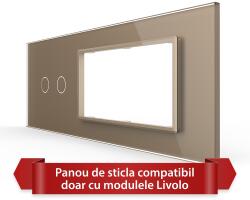 LIVOLO Panou dublu Livolo din sticla aurie cu 2 prize, standard italian 6/7M (VL-P902.E.E-7A)