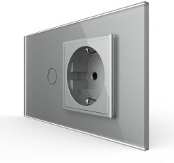 LIVOLO Intrerupator simplu cu priza Livolo, rama din sticla gri, standard italian, 4M (VL-FC1/FCTC-4I)
