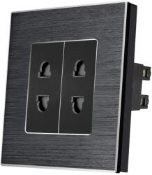 Luxion Priza dubla Luxion cu module înguste si rama din aluminiu, negru (LX-2MP024A-B)