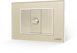 Luxion Priza TV satelit Luxion 3M cu 2 taste false si rama din sticla, auriu (LXI-034/22GF-G)