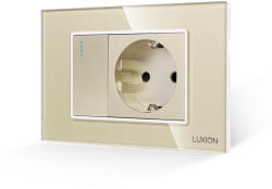 Luxion Intrerupator simplu cu priza si rama din sticla Luxion, auriu, standard italian, 3M (LXI-008/045GF-G)