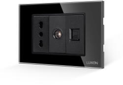 Luxion Priza Ingusta + TV + Internet cu Rama din Sticla LUXION, Standard Italian, 3M (LXI-052/32/38-GF-B)