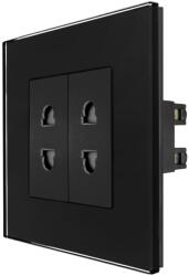 Luxion Priza dubla Luxion cu module înguste si rama din sticla neagra (LX-2MP024G-B)