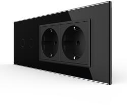 LIVOLO Intrerupator dublu cu 2 prize Livolo, rama din sticla, standard italian, 6M, negru (VL-FC2/2FCTC-6B)