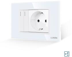 Luxion Intrerupator cap scara dublu cu priza si rama din sticla Luxion, alb, 3M (LXI-012/045GF-W)
