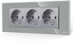 Luxion Priza tripla Luxion 6M cu rama din sticla gri, standard italian (LXI-3045GF-GY)
