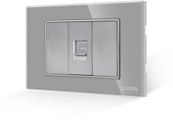 Luxion Priza telefon Luxion 3M cu 2 taste false si rama din sticla, gri (LXI-037/22GF-GY)