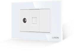 Luxion Priza TV + Internet cu Rama din Sticla LUXION, Standard Italian, 3M (LXI-032/38/22-GF-W)