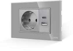 Luxion Priza Schuko cu USB A+C Luxion, rama din sticla gri, standard italian 3M (LXI-045/47GF-GY)