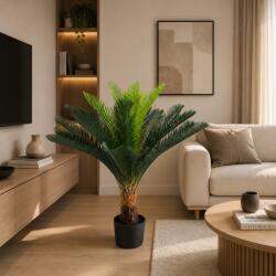  Palmier artificial decorativ cu 18 frunze, 95 cm, verde, cu ghiveci inclus (AT1CT-IM1P-PL1D-TS18095)