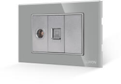 Luxion Priza TV si Internet Luxion cu rama din sticla gri, standard italian, 3M (LXI-032/38/22-GF-GY)