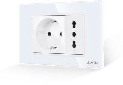 Luxion Priza Schuko si universala italiana Luxion 3M, alba, cu rama din sticla (LXI-045/52GF-W)