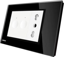 LIVOLO Intrerupator dublu cu priza Livolo, rama din sticla neagra, standard italian (C9-782000211/1IT-82)