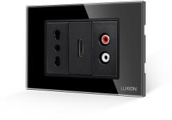 Luxion Priza îngusta cu HDMI si audio, rama din sticla neagra Luxion, 3M (LXI-052/69/68GF-B)