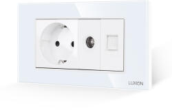 Luxion Priza Schuko cu TV si Internet Luxion, rama din sticla alba, 4M (LXI-045/32/38GF-W)