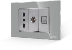 Luxion Priza Ingusta + TV + Internet cu Rama din Sticla LUXION, Standard Italian, 3M (LXI-052/32/38-GF-GY)