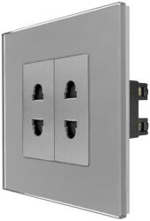 Luxion Priza dubla Luxion cu module înguste si rama din sticla gri (LX-2MP024G-GY)