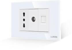 Luxion Priza Ingusta + TV + Internet cu Rama din Sticla LUXION, Standard Italian, 3M (LXI-052/32/38-GF-W)