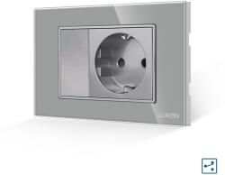 Luxion Intrerupator cap-scara cu priza Luxion, rama din sticla gri, standard italian 3M (LXI-009/045GF-GY)