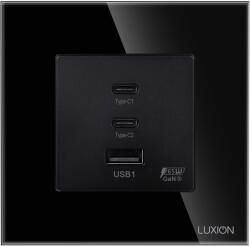 Luxion Priza USB Fast Charge 65W cu USB-A, 2 USB-C si rama din sticla Luxion (LX-MP65G-B)