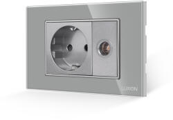 Luxion Priza Schuko + priza TV Luxion cu rama din sticla gri, standard italian, 3M (LXI-045/32GF-GY)