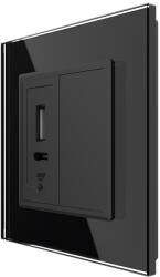 LIVOLO Priza USB-A si USB-C Livolo 20W cu rama din sticla si tasta falsa, neagra (VL-FCUA.UC-BP)