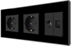 Luxion Priza dubla Schuko cu TV si internet, rama din sticla neagra Luxion (LX-2MP010/26/25G-B)