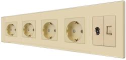 Luxion Priza cvadrupla Schuko cu TV si internet, rama din sticla aurie Luxion (LX-4MP010/26/25G-G)