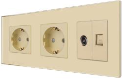 Luxion Priza dubla Schuko cu TV si Internet, rama din sticla Luxion, auriu (LX-2MP010/26/25G-G)