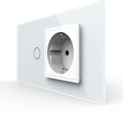 LIVOLO Intrerupator simplu + priza Livolo cu rama din sticla alba, standard italian, 4M (VL-FC1/FCTC-4W)