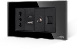 Luxion Priza îngusta cu USB dublu, TV si Internet, rama sticla Luxion 4M (LXI-052/47/32/38GF-B)