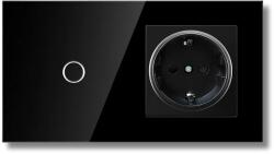 iUni Intrerupator touch si Priza, Rama sticla securizata, iUni 1Y, LED, Black (554063)