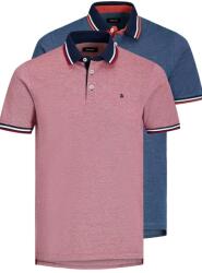 JACK & JONES Jack & Jones, Paul galléros szűk fazonú póló szett - 2 db, Melange piros, Tengerészkék, S (12191216-RIO-RED-S)