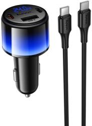 hoco. autós töltő USB-A + 2x USB-C PD QC3.0 37W + USB-C-USB-C kábel Z69A fekete