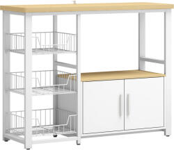 HOMCOM Etajeră de depozitare pentru bucătărie cu coșuri glisante și dulap, suport pentru cuptor cu microunde, 100 x 35 x 80 cm, alb | Aosom Romania (801-460V00AK)