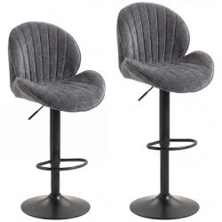 HOMCOM Set de 2 taburete de bar, înălțime reglabilă 62-83cm, rotative 360°, șezut căptușit, spătar și suport pentru picioare, gri | Aosom Romania (83A-222V00GY)