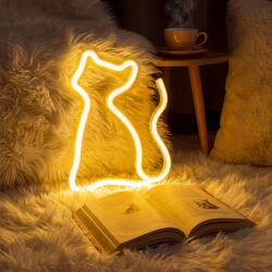  Neon LED lámpa - melegfehér macska - 3 x AA + USB - 17 x 1, 6 x 23, 3 cm (43996G)