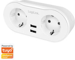 LogiLink Priza inteligenta LogiLink SH0102, Wi-Fi, 2 prize, 2x USB-A 5 V/2.4 A (max. 12 W), protectie supracurent/supratensiune, IP20 compatibil Tuya, Alb