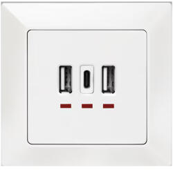 LogiLink PRIZA LOGILINK, de perete, 2 x USB-A 5V/2.4A, 1 x USB-C 5V/3A, ingropata, martori LED, alb, "PA0254" (timbru verde 0.18 (PA0254)