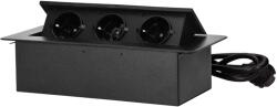 ORNO Priza schuko incorporabila ORNO OR-GM-9033(GS)/B, 3680W, 230V, 3x2P+T, cablu 1.5 m, margine frezata plata, neagra (OR-GM-9033(GS)/B)