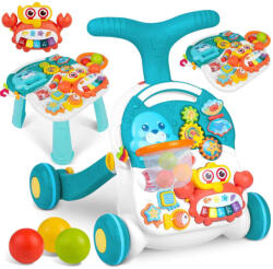RicoKids Játékasztal, Ricokids RK-810, fehér-kék, 3 az 1-ben, multifunkciós, 42 x 42 x 50, 5 cm, járássegítő, blokkolható csúszásgátló kerekek, elemes (3xAAA) (TE781000)