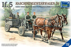 Riich.Models Model asamblabil Riich Models Militar - remorcă dublă de câmp Fermanskă trasă de cai IF-5 36 (IF-5 Horse Drawn MG Wagon with Zwillingslafette 36) (doi cai și trei figurine umane) (RV35012)
