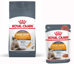 Royal Canin 2kg Royal Canin Hair & Skin Care száraz macskatáp +12x85g Hair & Skin szószban nedvestáp