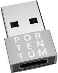 PORTENTUM USB-C anya - USB-A apa 2.0 adapter, 480 MB/s, prémium cink ház, hőálló, 4 g