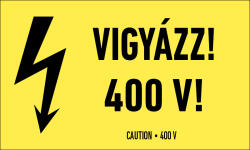  Vigyázz! 400V! Öntapadós sárga matrica, 100x60 mm-es méretben, 4db/ív (ERV063001ONV01000060) (ERV063001ONV01000060)