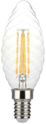 V-TAC LED izzó átlátszó filament gyertya alakú E14, szabályozható, 4w, 3000K, meleg fehér, 400lm, 300°, CRI>80, dimmelhető, V-TAC, 214367 (214367)