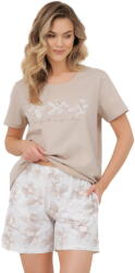 Italian Fashion pijama damă AROLA mânecă scurtă, pantaloni scurți, bej/imprimeu: XXL (AAF-KPZ-AROL-KKBD XXL)