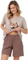Italian Fashion Pijama dama SHIBA scurt bej melange/ maro: M (AAF-KPZ-SHIB-KKBB M)