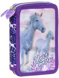 DERFORM Penar echipat cu două compartimente pentru fete, model I love horses, mov Penar