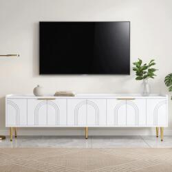 Hommoo Tv szekrény 170x35x47, 5 cm fehér Mdf 3D ajtóval és arany fogantyúkkal (103)